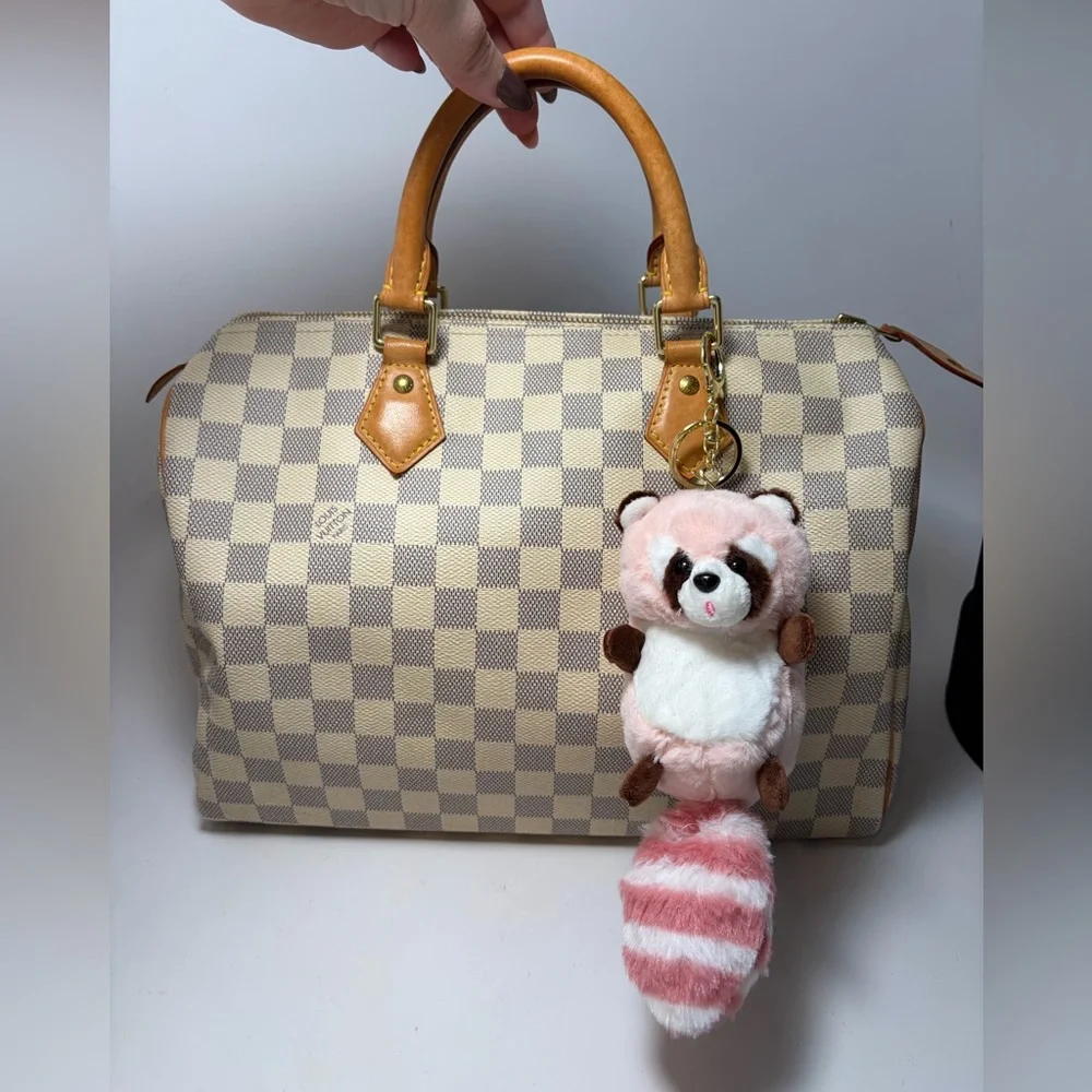 Plush Raccoon Bag Charm Keychain – Pink Faux Fur Tail Cute - Picture 2 of 6